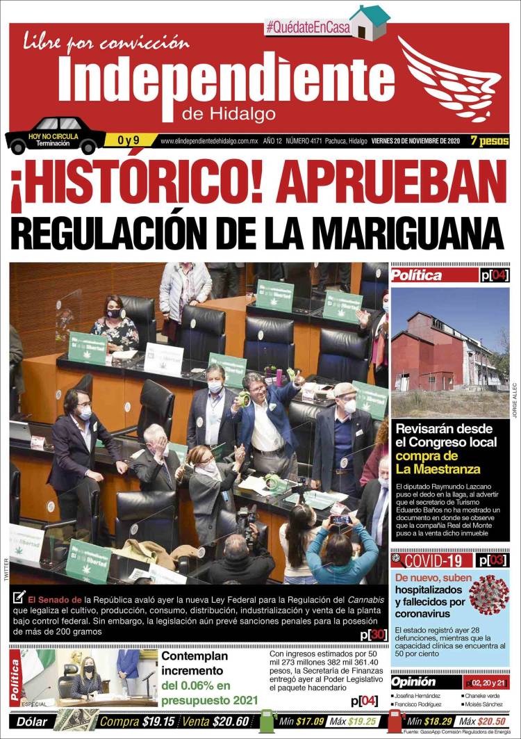 Portada de El Independiente de Hidalgo (M&eacute;xico)