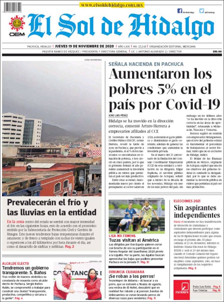 Portada de El Sol de Hidalgo (Mexique)