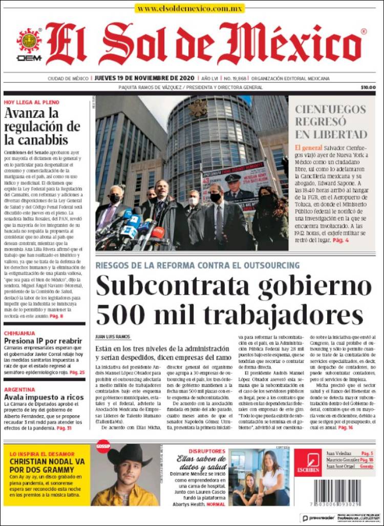 Portada de El Sol de México (M&eacute;xico)