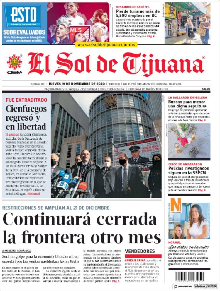 Portada de El Sol de Tijuana (México)