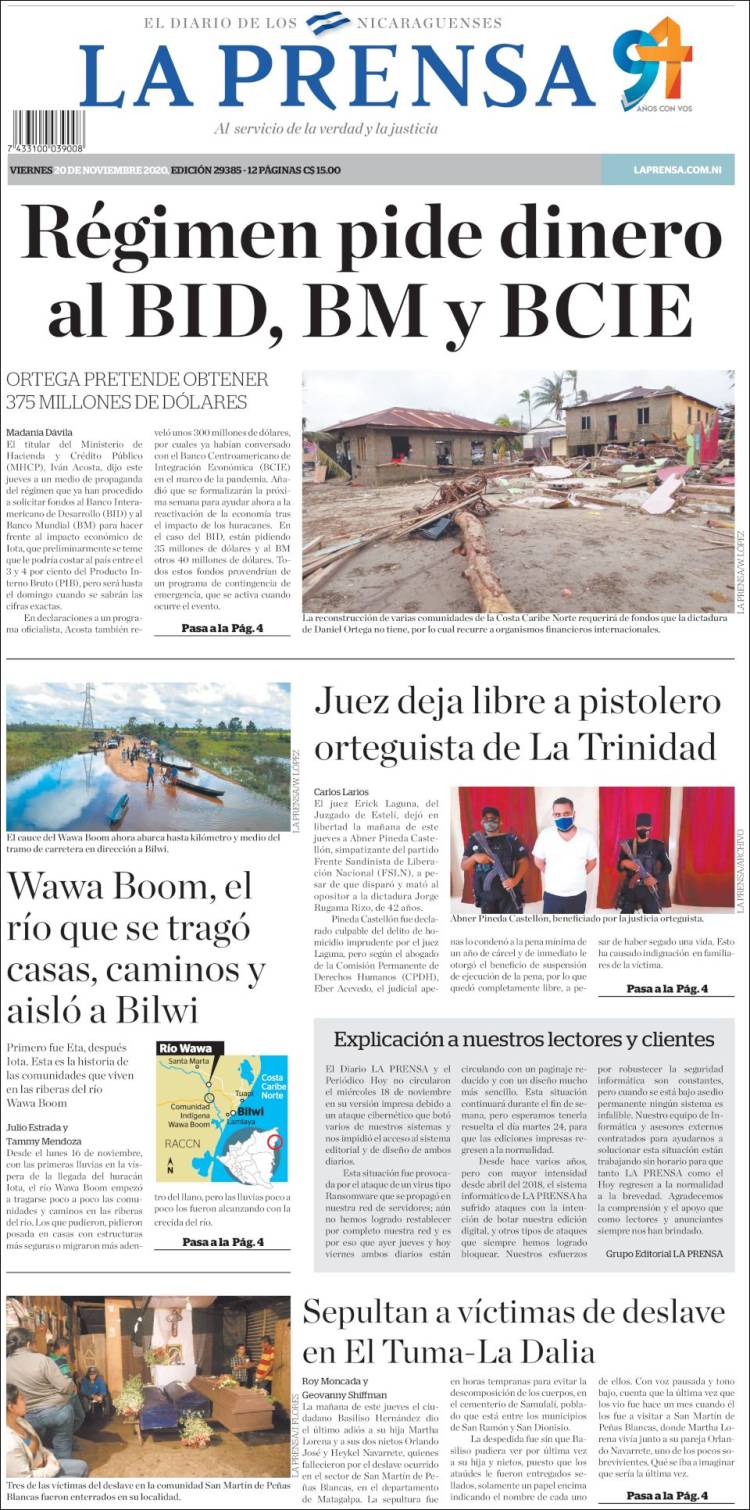 Portada de La Prensa (Nicaragua)