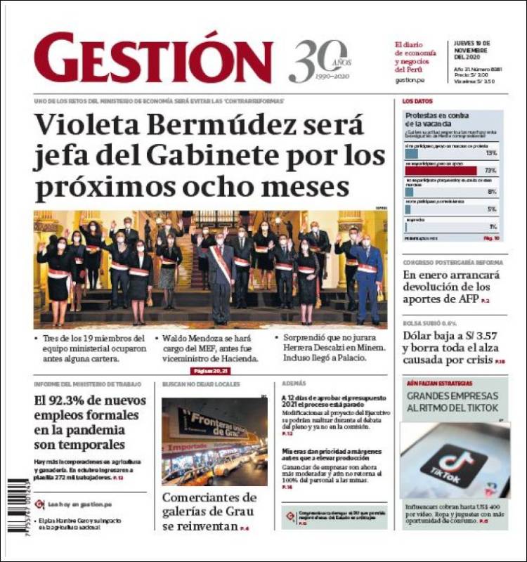 Portada de Diario Gestión (Per&uacute;)