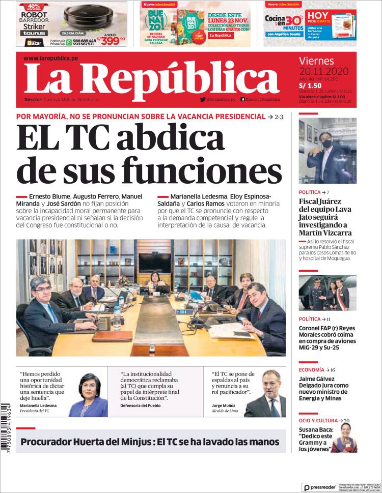 Portada de La Republica (Per&uacute;)