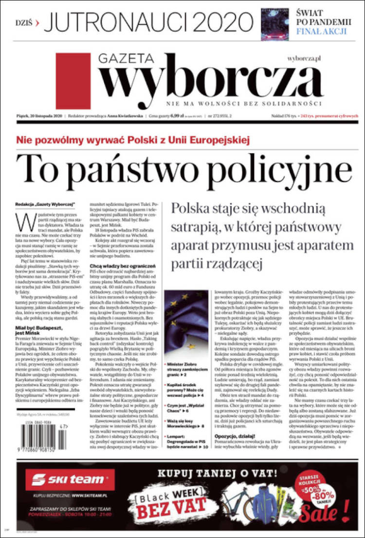 Portada de Gazeta Wyborcza (Polonia)