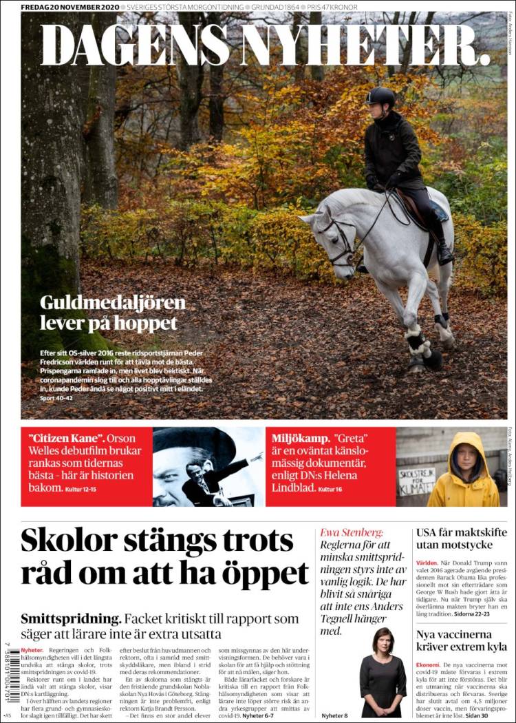 Portada de Dagens Nyheter (Suecia)