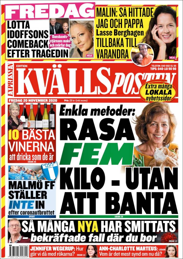 Portada de Kvällsposten (Suecia)