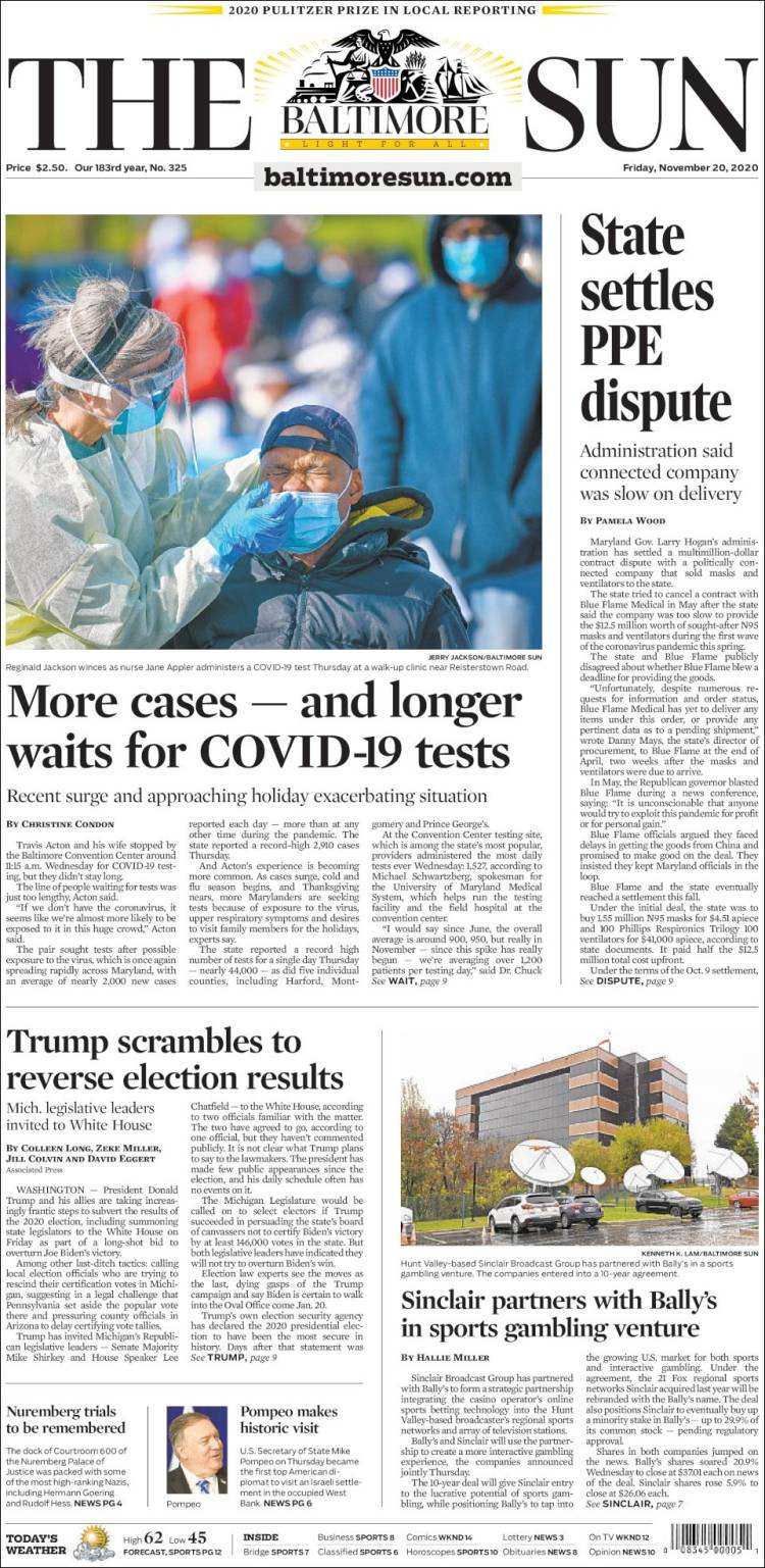 Portada de The Baltimore Sun (USA)