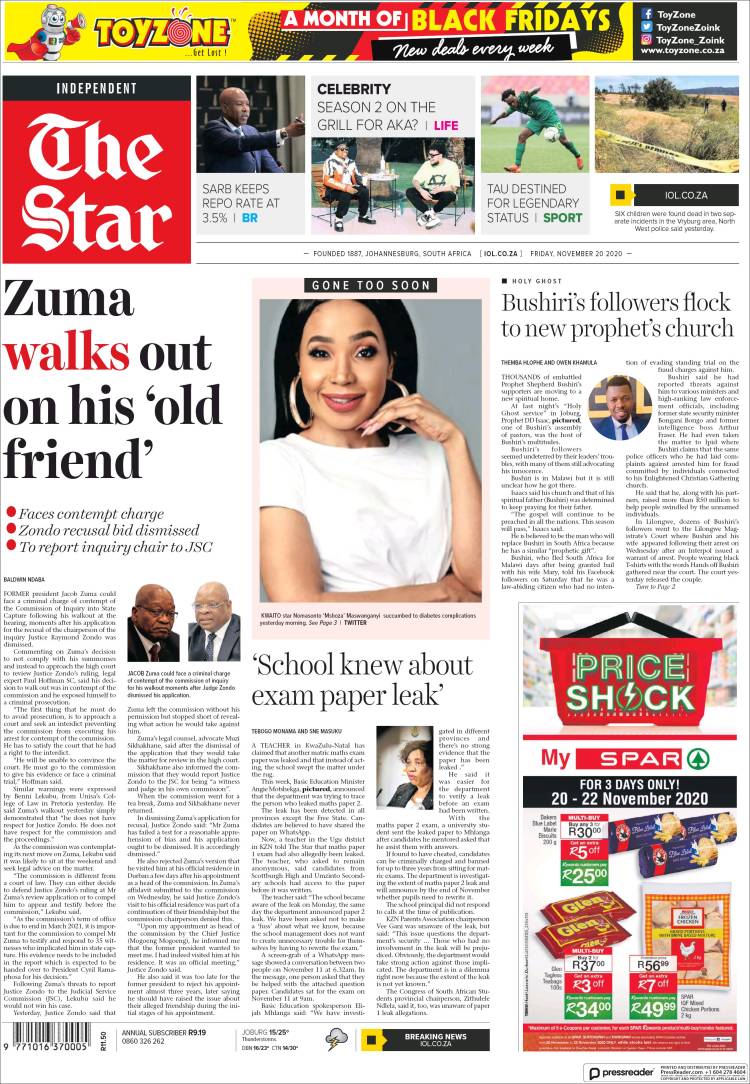 Portada de The Star (Sud&aacute;frica)