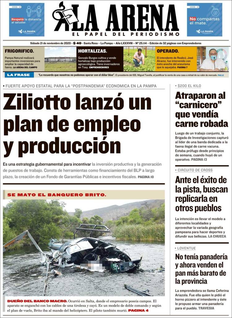 Portada de Diario La Arena (Argentina)