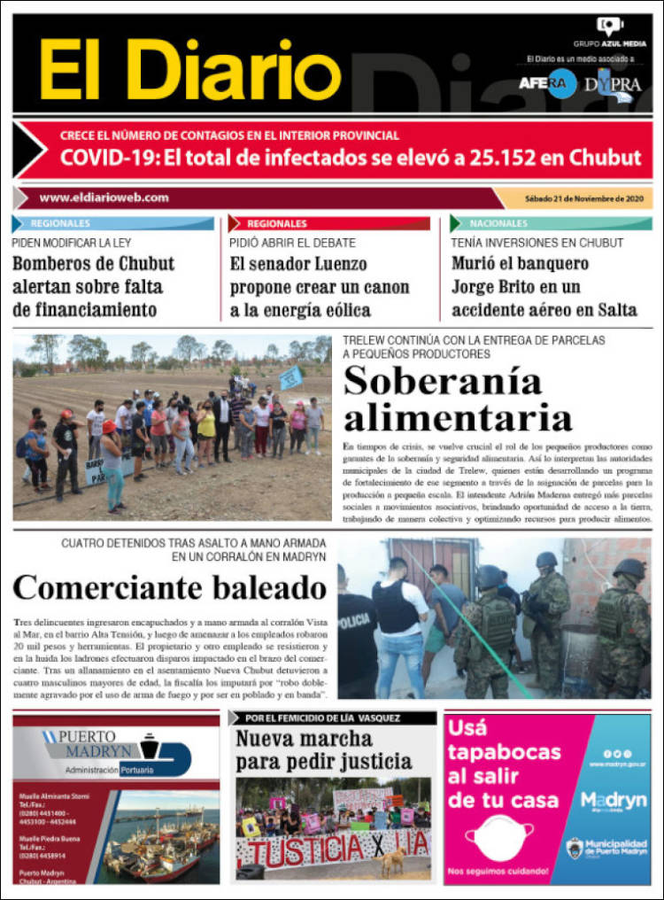 Portada de El Diario de Madryn (Argentina)