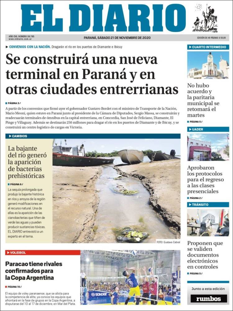 Portada de El Diario de Paraná (Argentina)