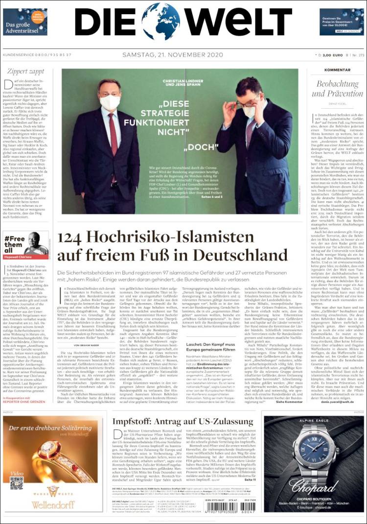 Portada de Die Welt (Alemania)