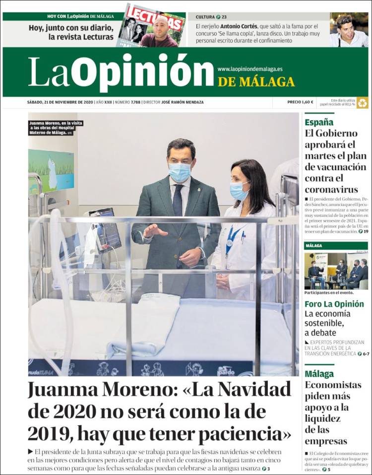 Portada de La Opinión de Málaga (España)