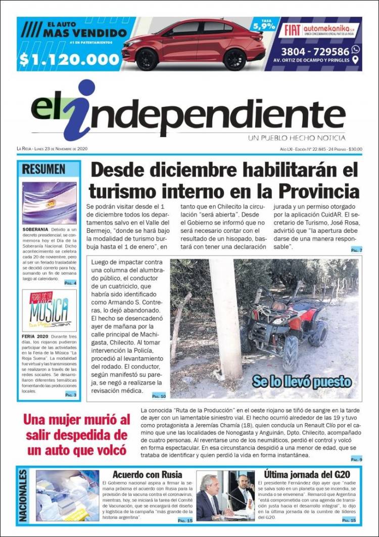 Portada de El Independiente (Argentina)