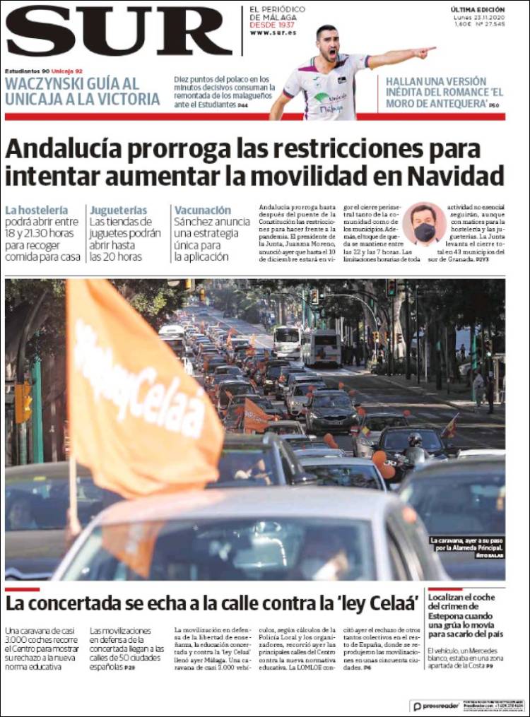 Portada de Diario el Sur (España)