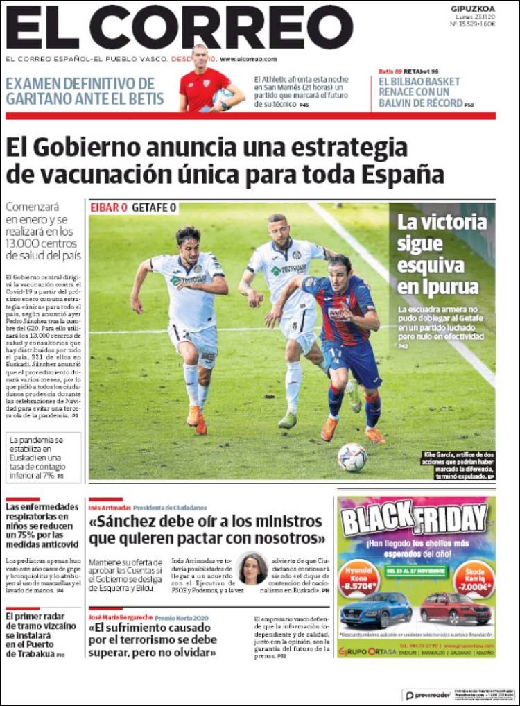 Portada de El Correo - Guipuzcoa (España)