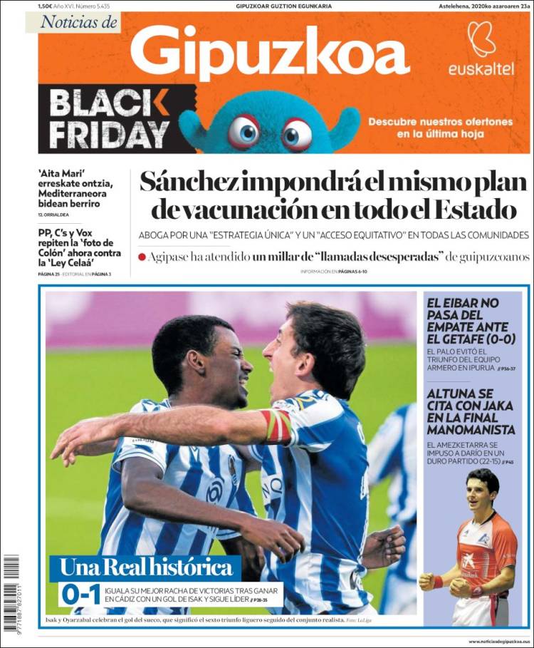 Portada de Noticias de Gipuzkoa (España)