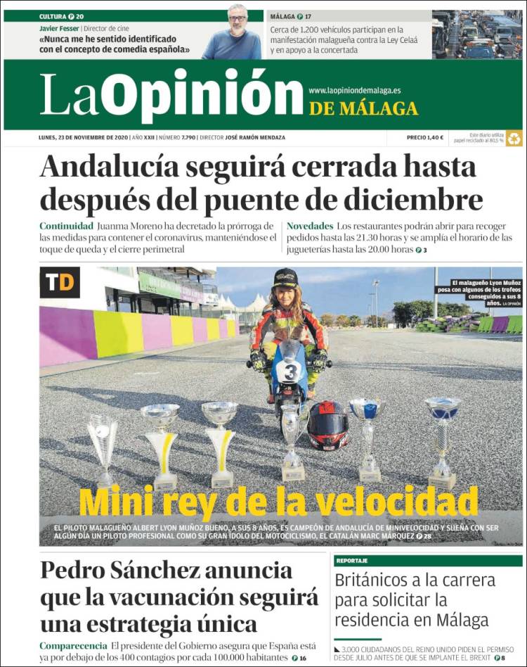 Portada de La Opinión de Málaga (España)