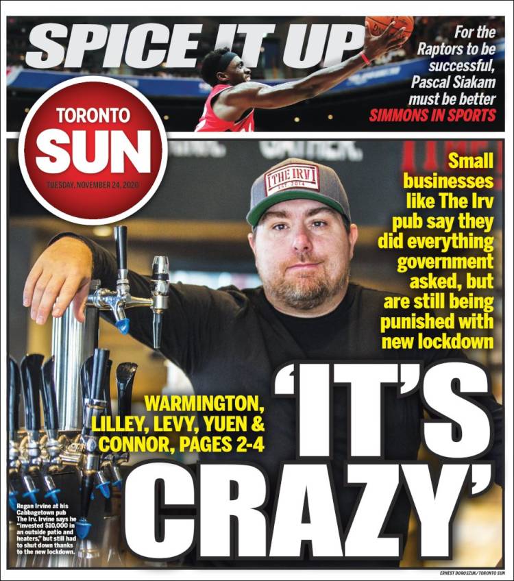 Portada de The Toronto Sun (Canadá)