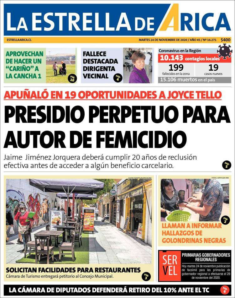 Portada de La Estrella de Arica (Chile)