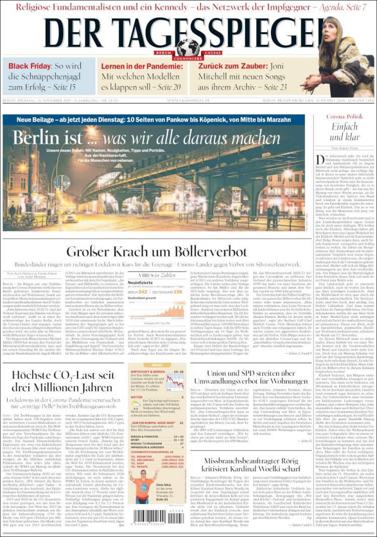 Portada de Der Tagesspiegel (Alemania)