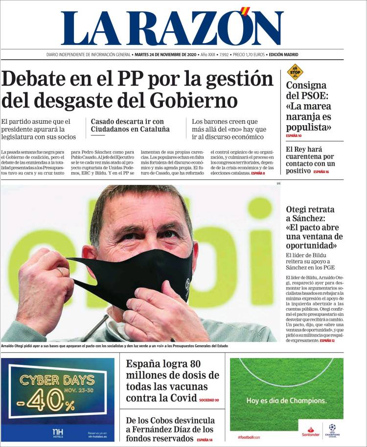 Portada de La Razón (España)