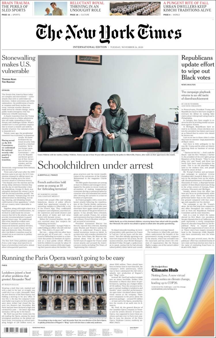 Portada de International New York Times (Europa)