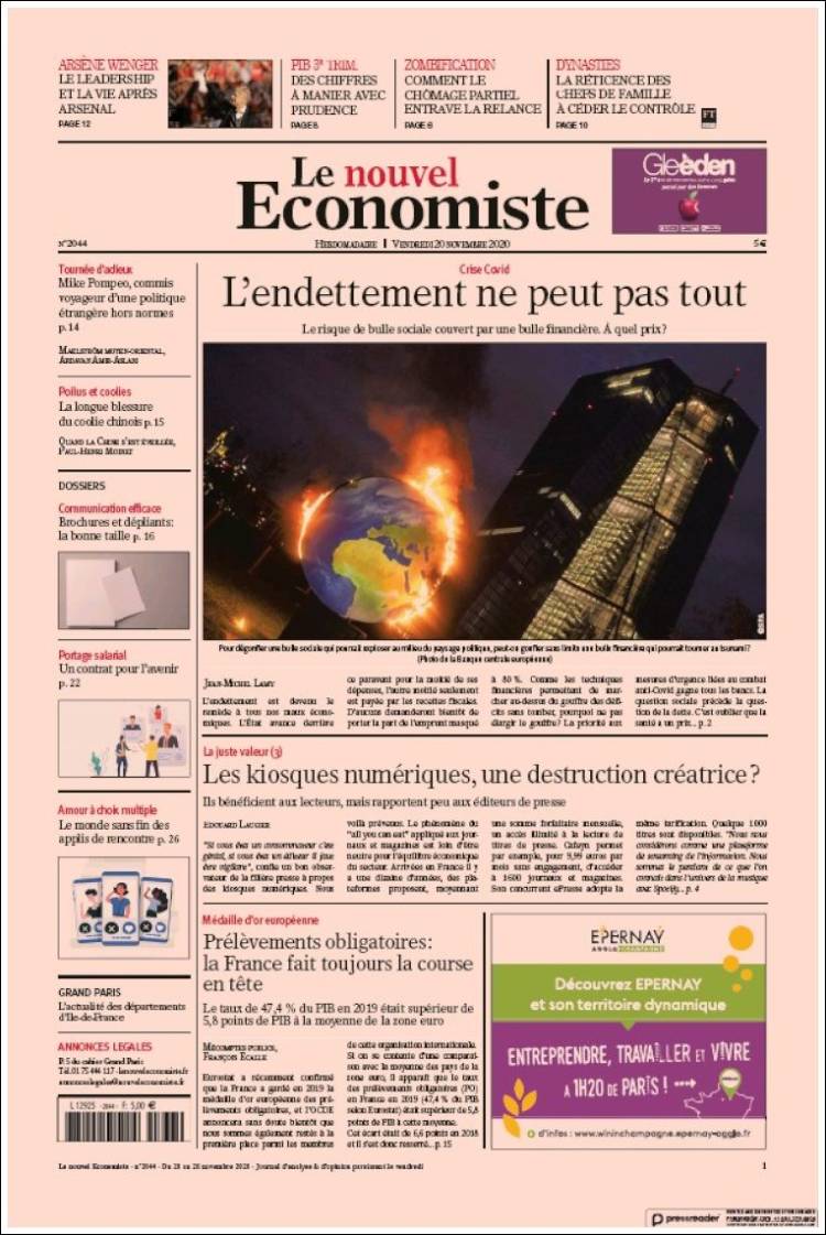 Portada de Le nouvel Economiste (Francia)