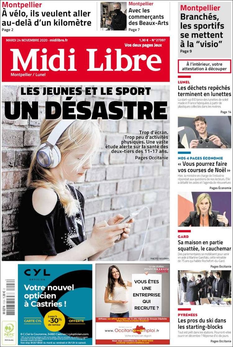 Portada de Midi Libre (Francia)