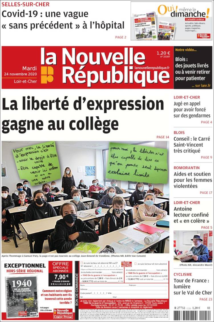 Portada de La Nouvelle Republique (Francia)