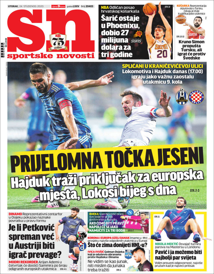 Portada de Sportske Novosti (Croacia)