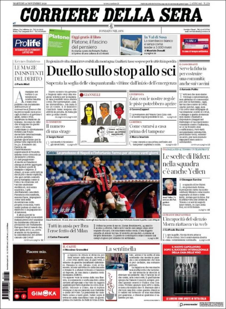 Portada de Corriere della Sera (Italia)