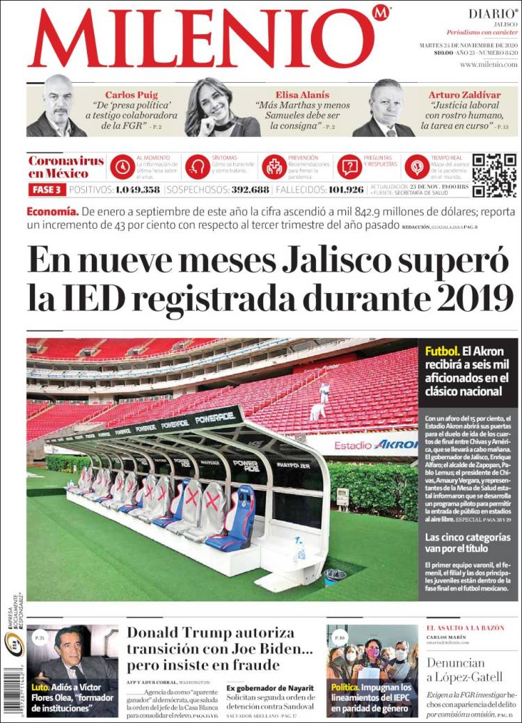 Portada de Milenio - Jalisco (M&eacute;xico)