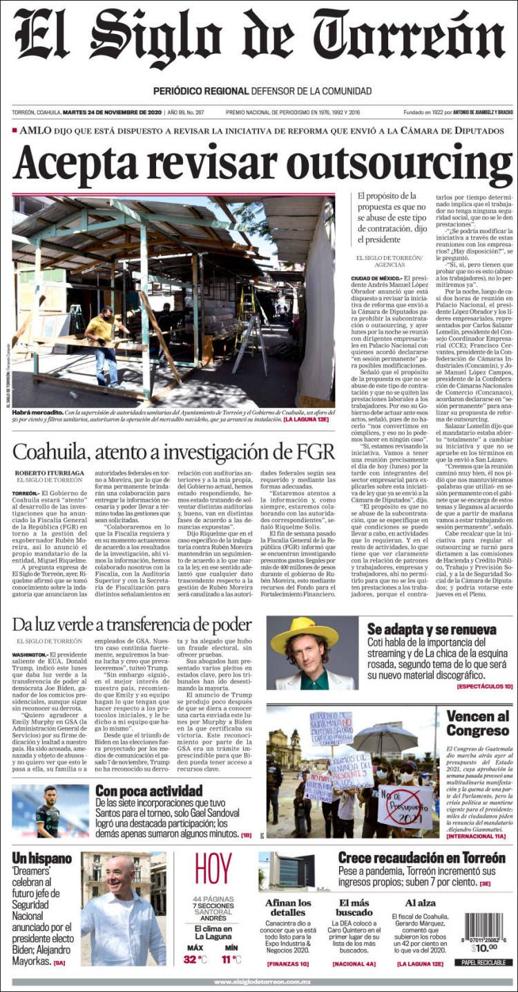 Portada de El Siglo de Torreon (M&eacute;xico)