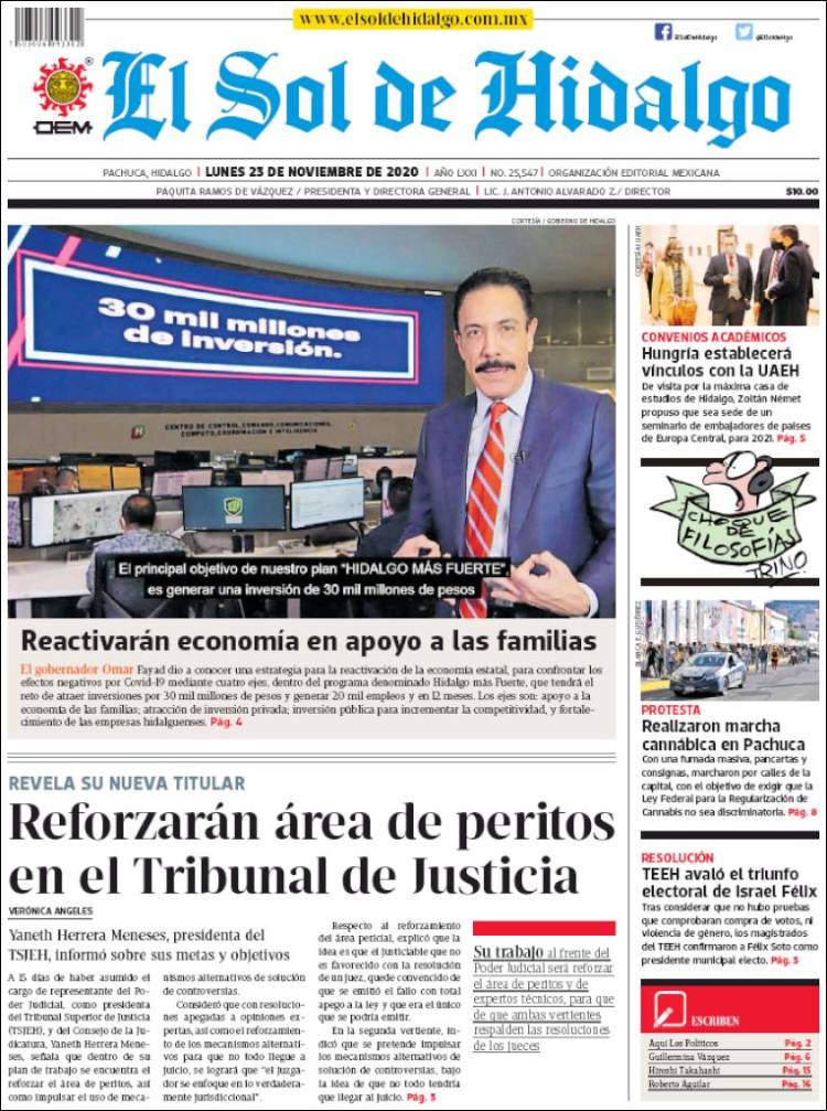 Portada de El Sol de Hidalgo (M&eacute;xico)