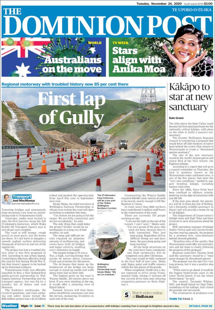 Portada de The Dominion Post (Nueva Zelanda)