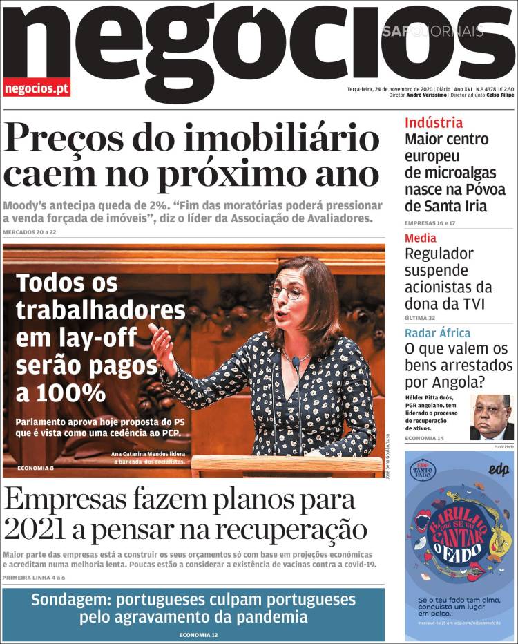 Portada de Jornal de Negócios (Portugal)