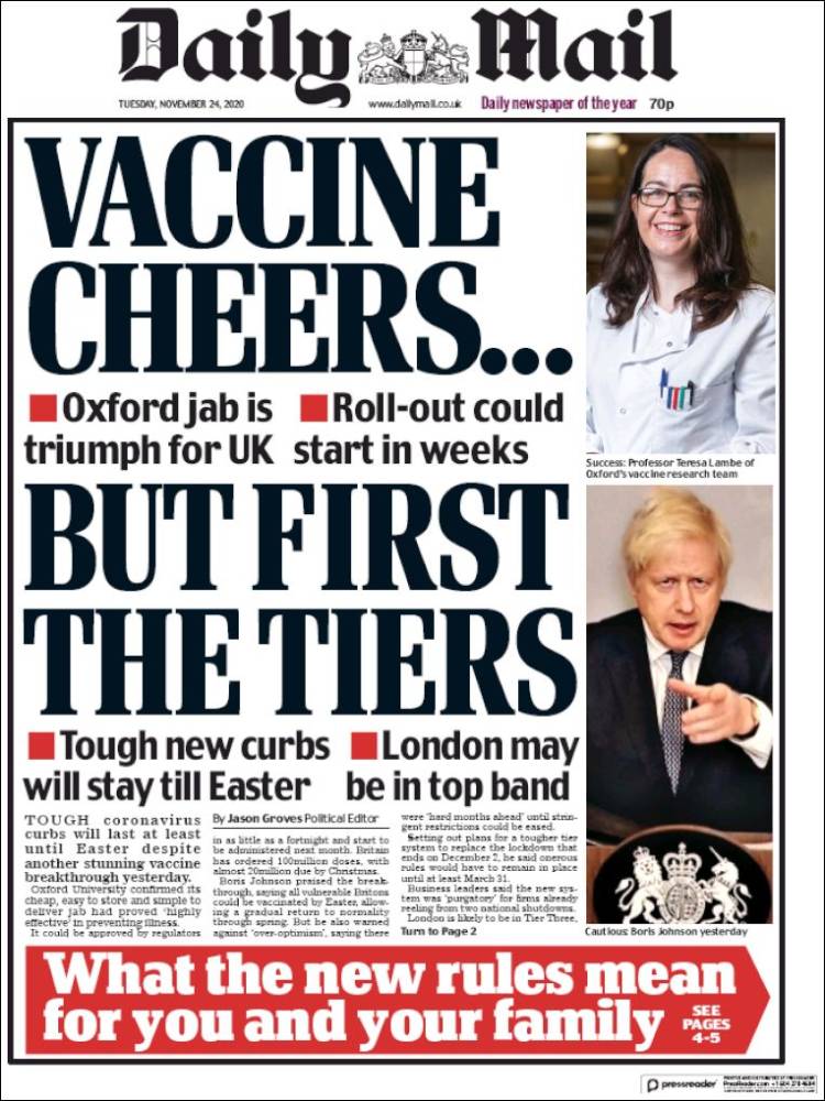 Portada de Daily Mail (Reino Unido)