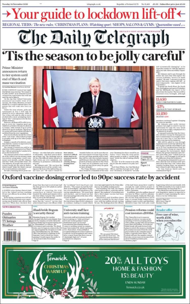 Portada de Daily Telegraph (Reino Unido)