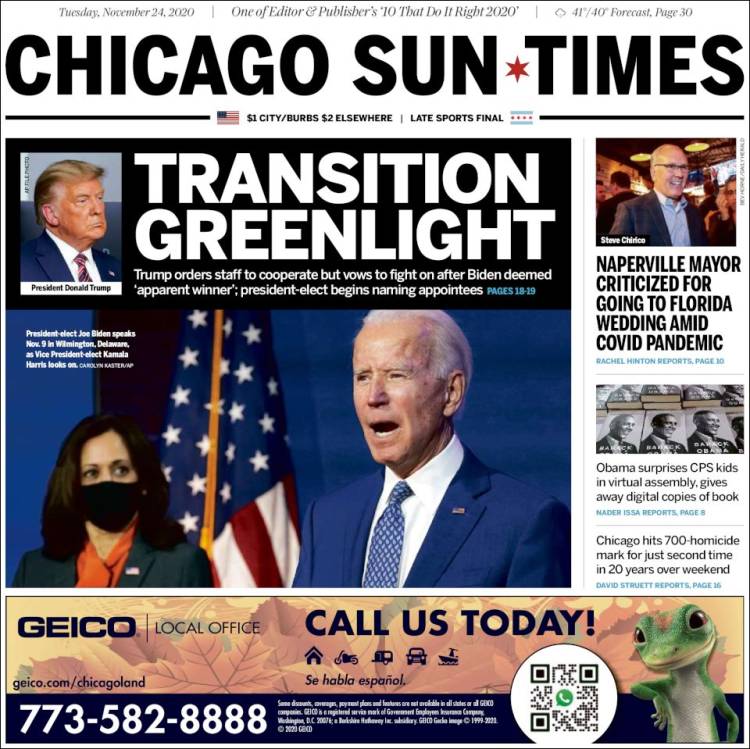 Portada de Chicago Sun-Times (USA)