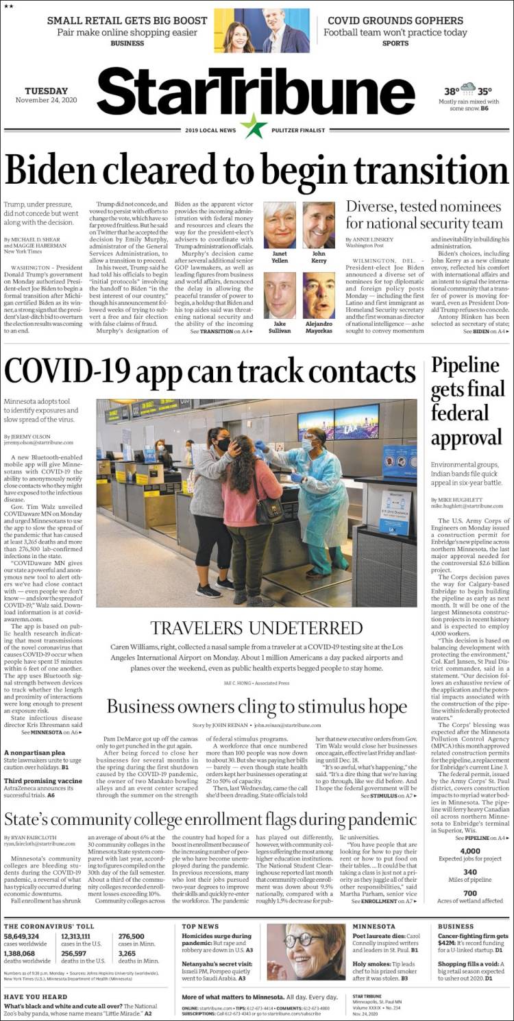 Portada de Star Tribune (USA)