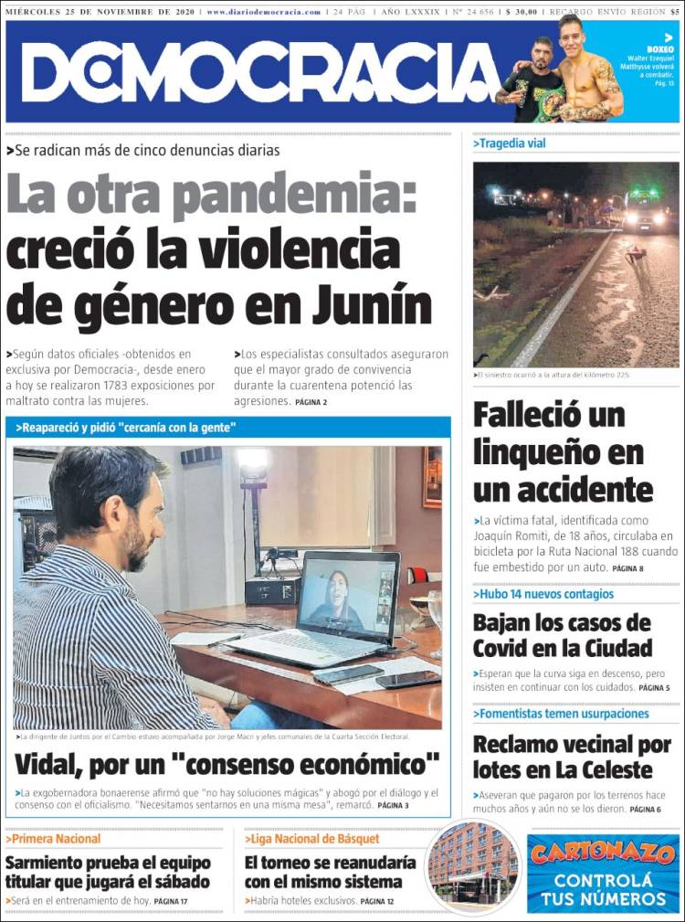 Portada de Diario Democracia (Argentina)