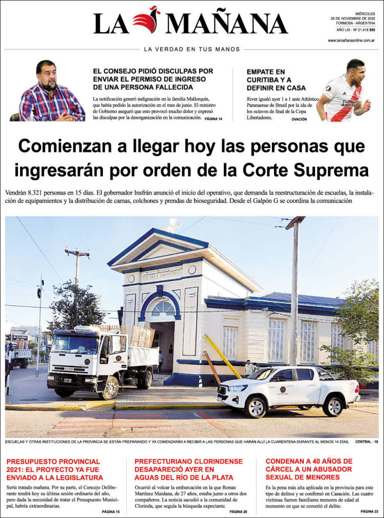 Portada de Diario La Mañana (Argentina)