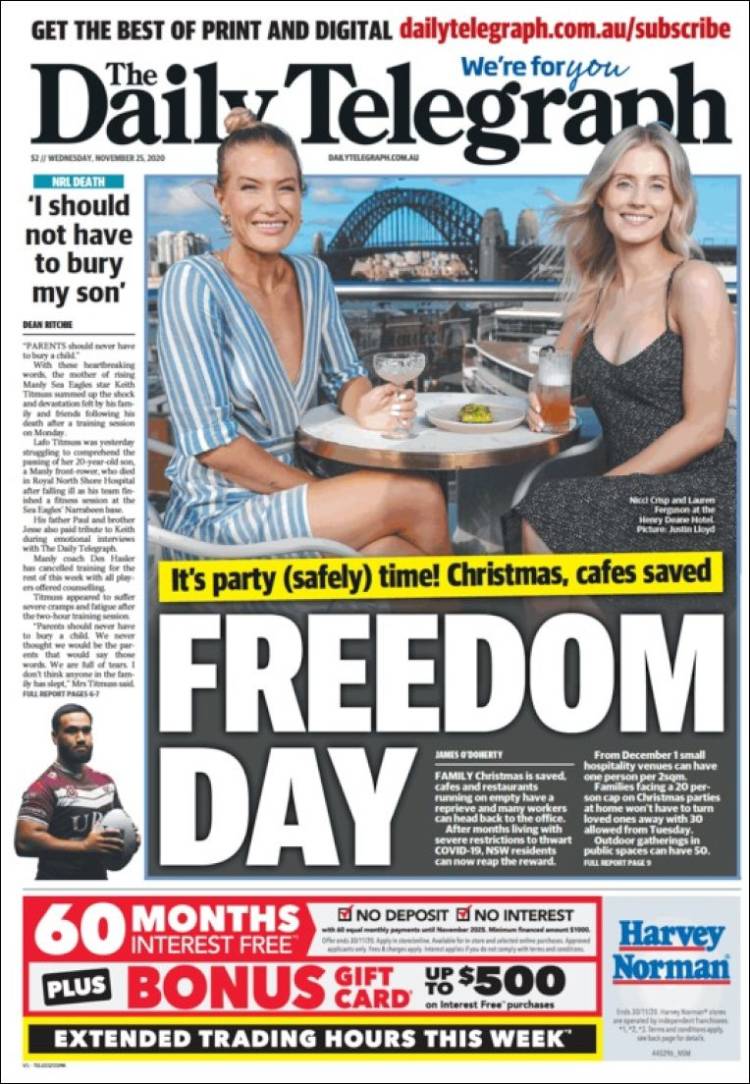 Portada de The Daily Telegraph (Australia)