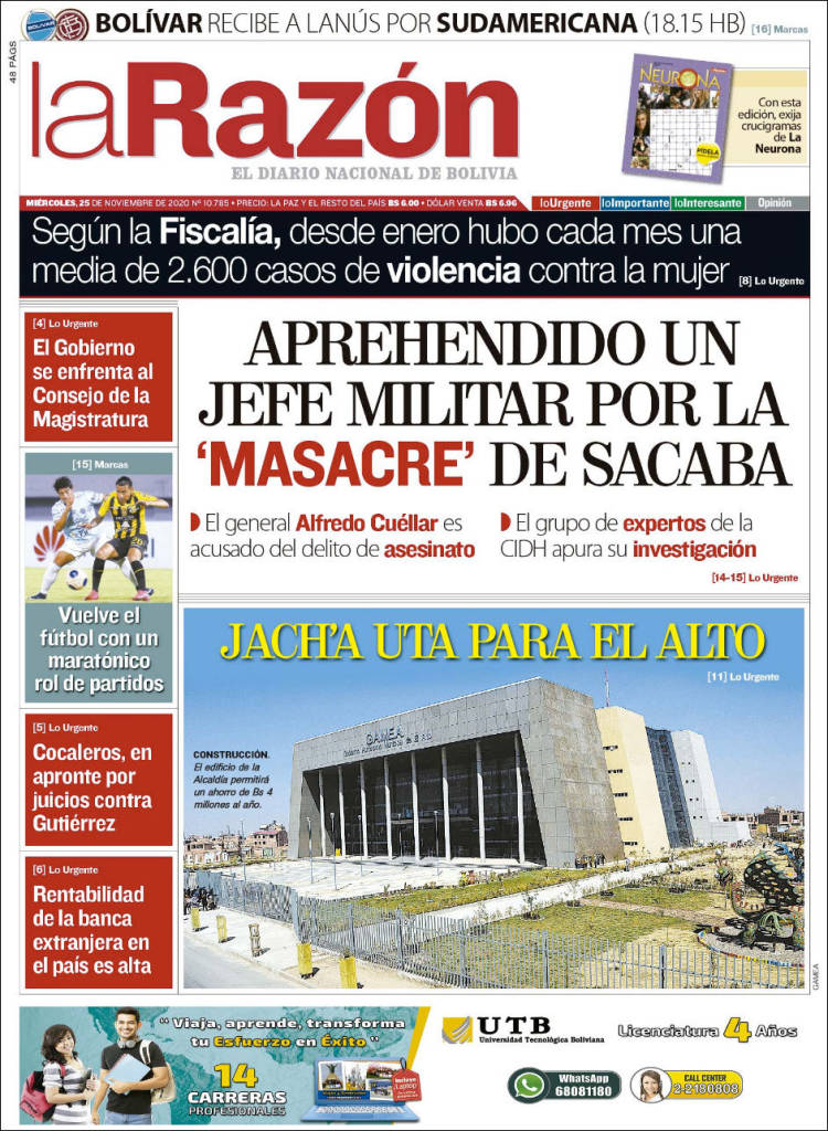 Portada de La Razón (Bolivia)