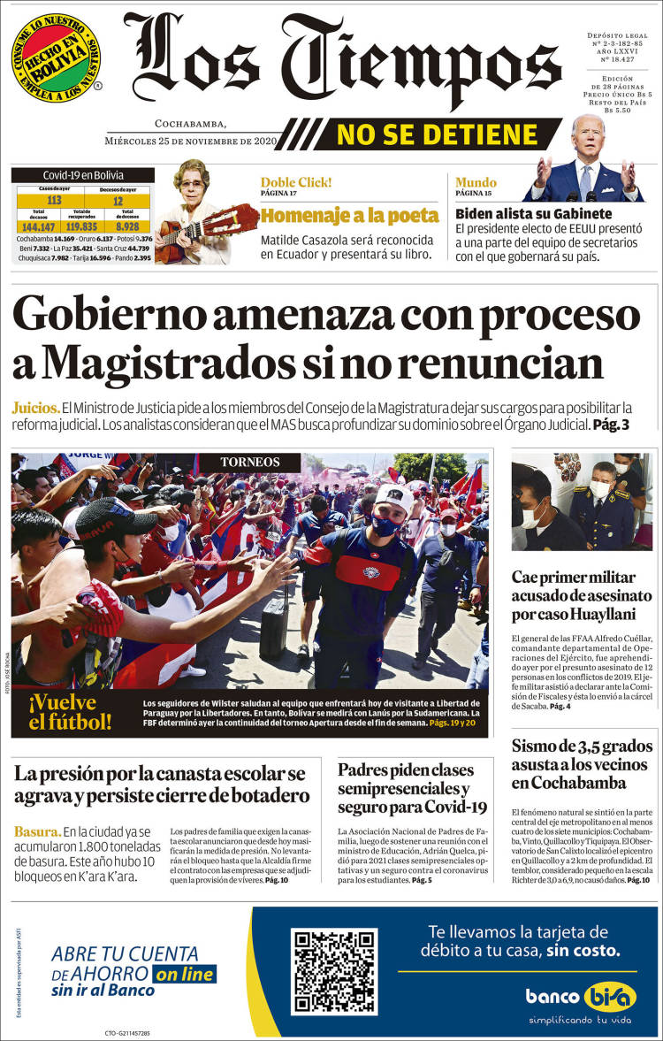 Portada de Los Tiempos (Bolivia)