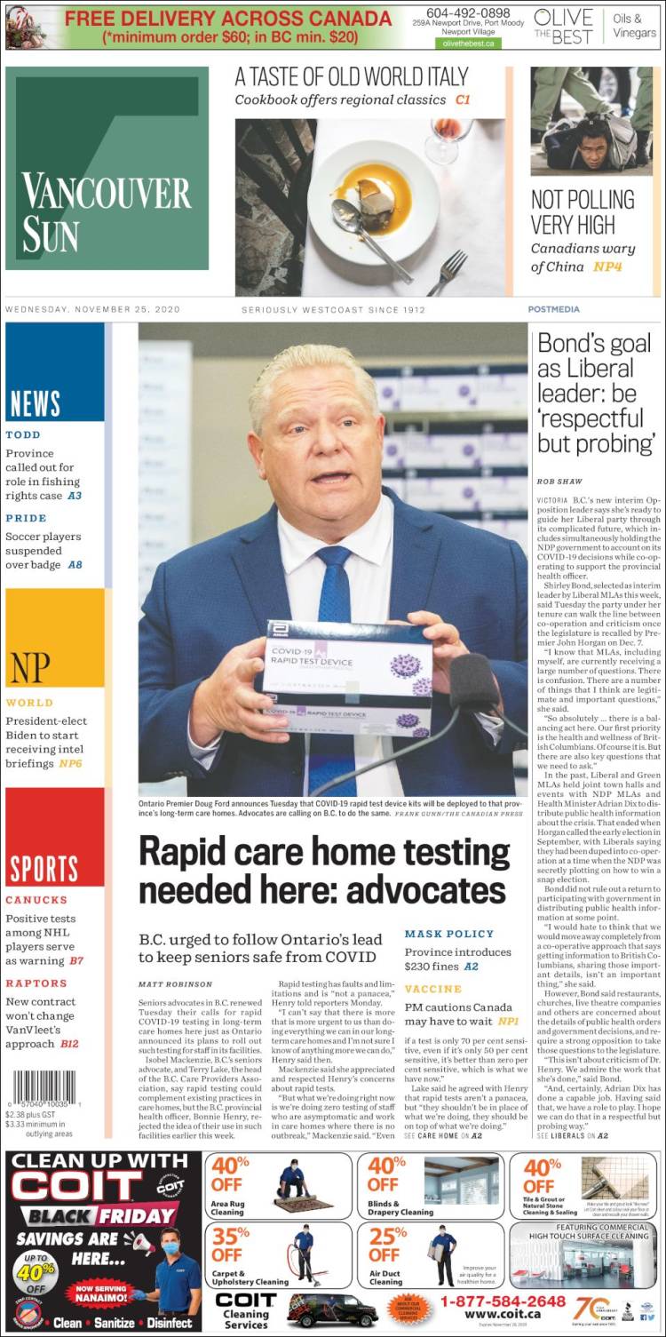 Portada de The Vancouver Sun (Canadá)