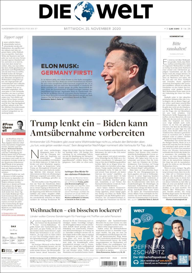 Portada de Die Welt (Alemania)