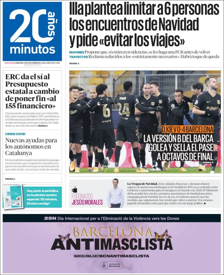 Portada de 20 Minutos - Barcelona (España)