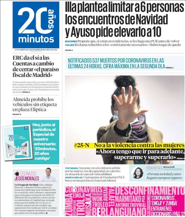 Portada de 20 Minutos - Madrid (España)